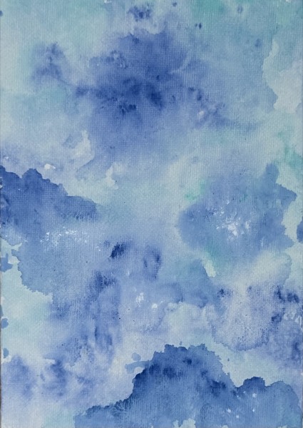 Small watercolor study of soft blue and white clouds