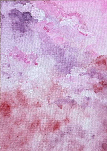 Small watercolor study of soft pink and violet clouds