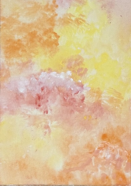 Small watercolor study of clouds in orange, yellow and pink sunset colors