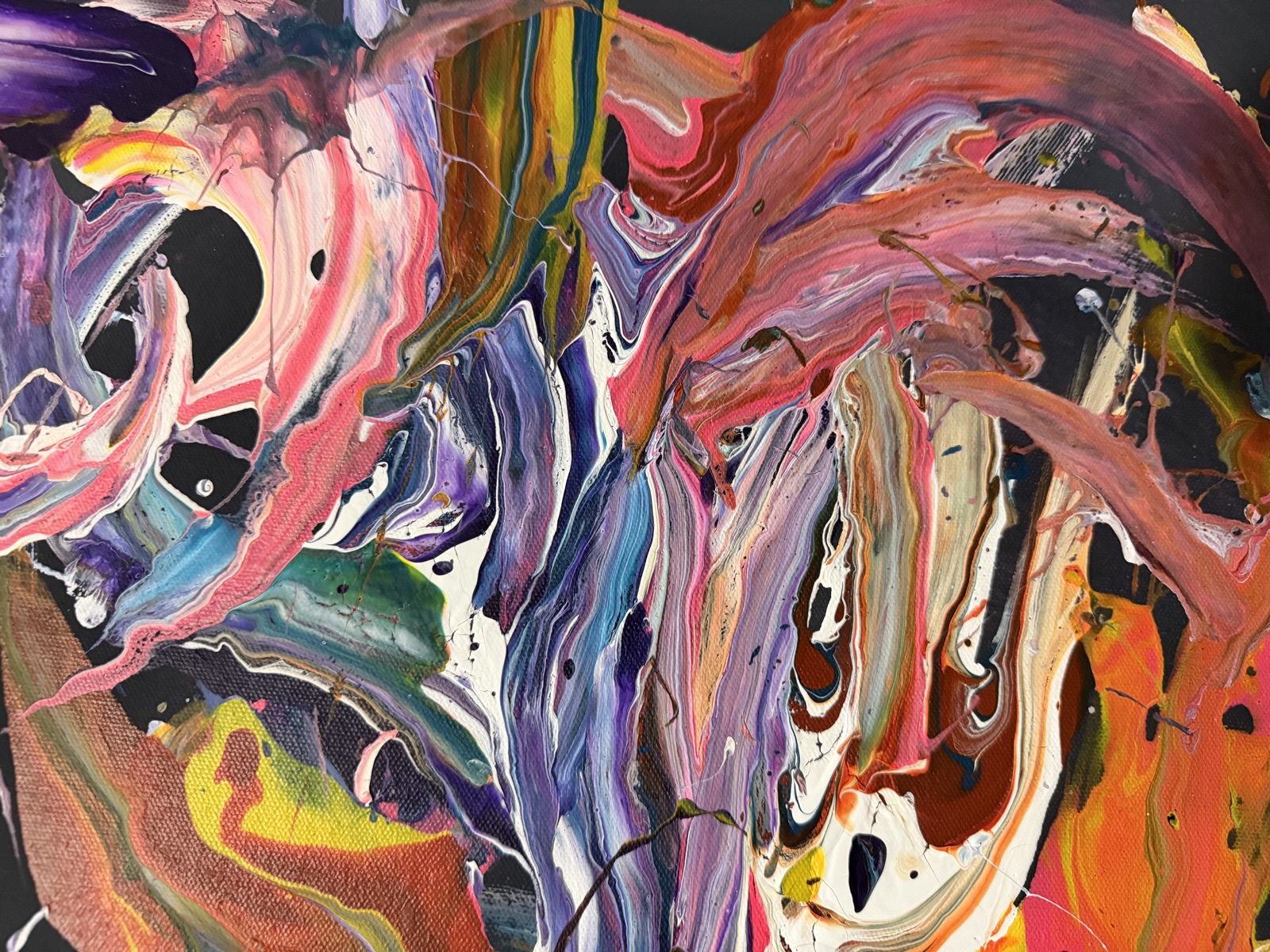 Close-up of the poured ribbons of color on Mixed Emotions