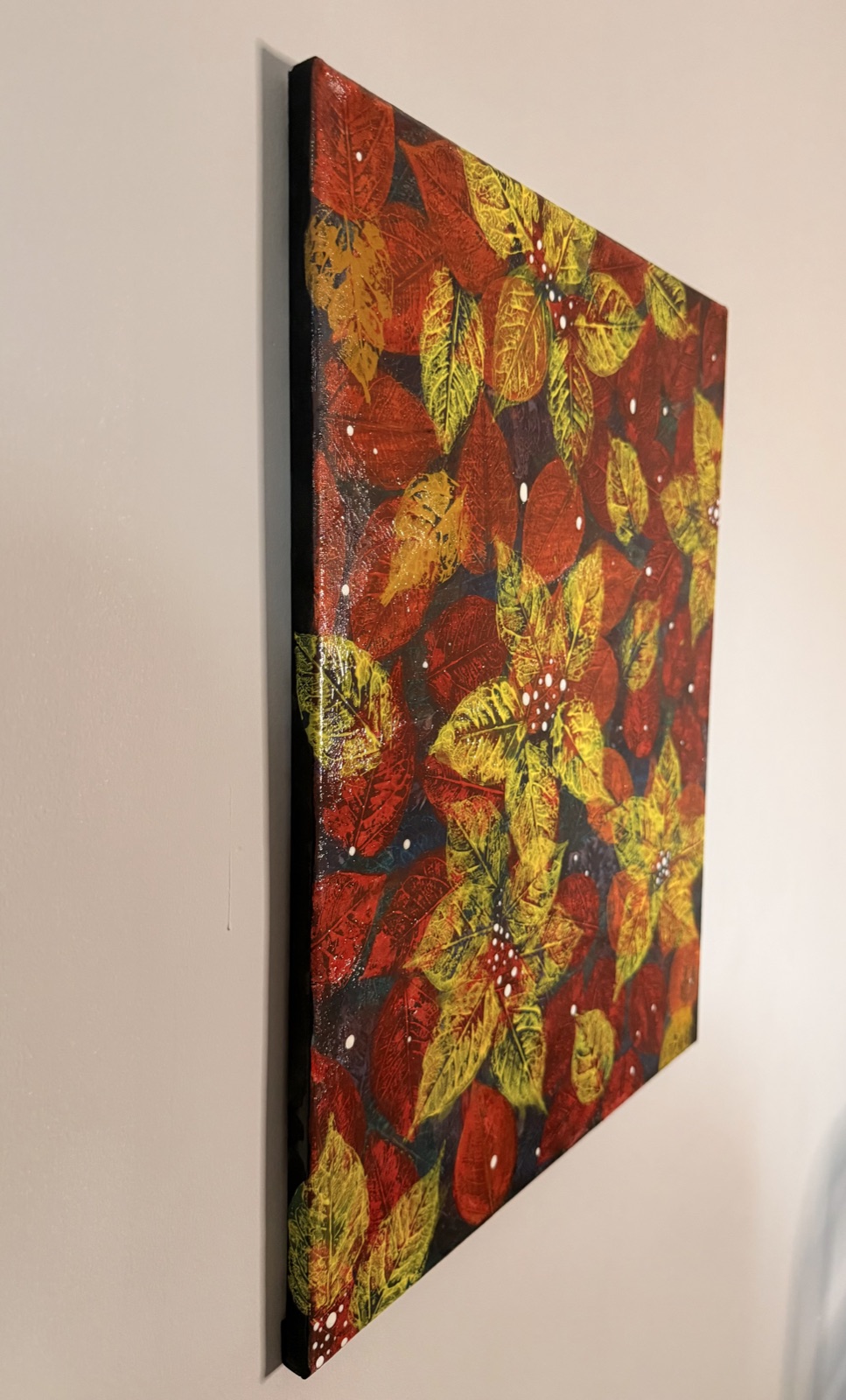 Autumn Leaves seen from an angle, showing the canvas depth