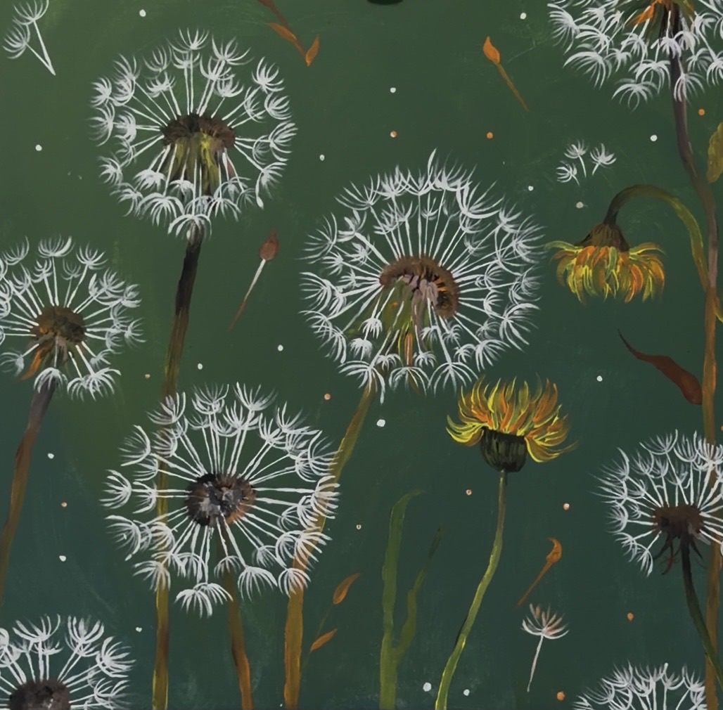 Close-up of the yellow dandelion blooms on Dandelions