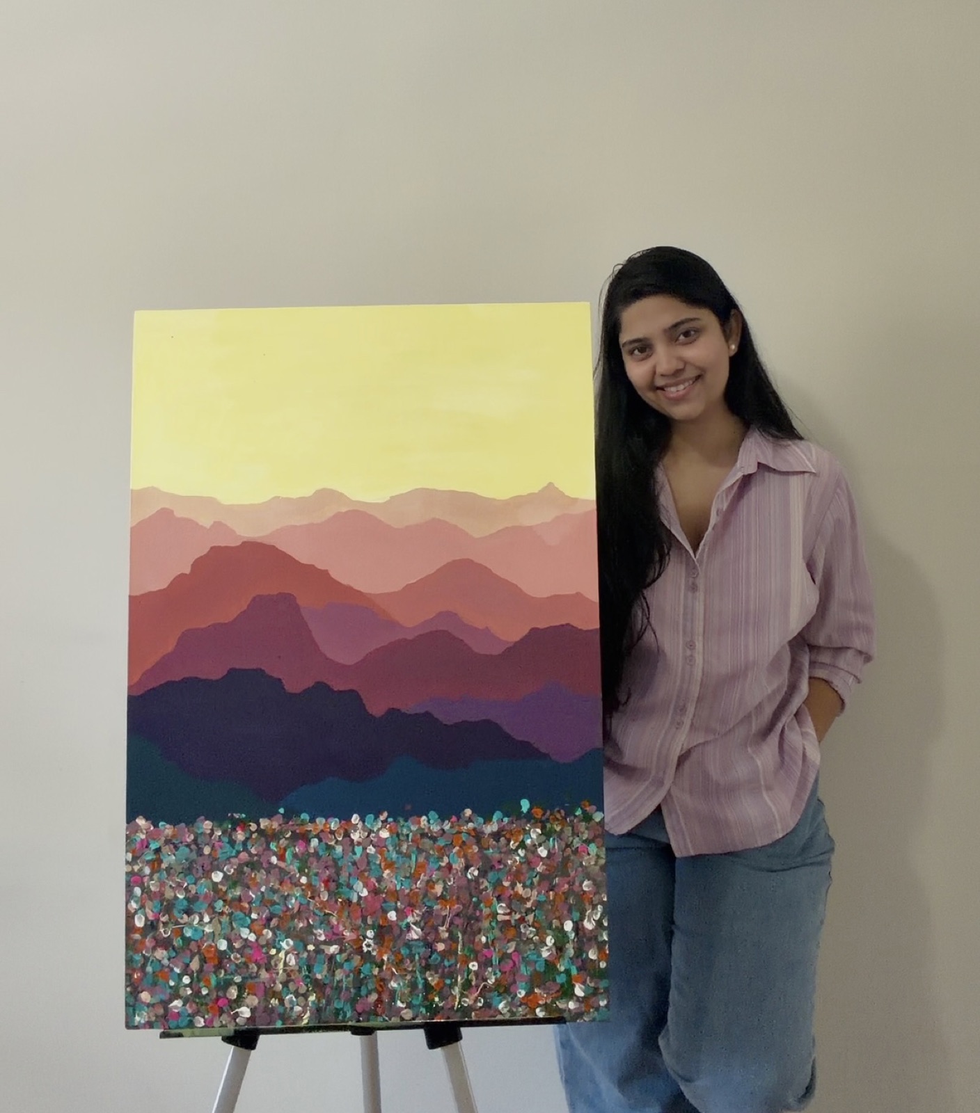 Aashna holding Pastel Valley, showing its real-life size